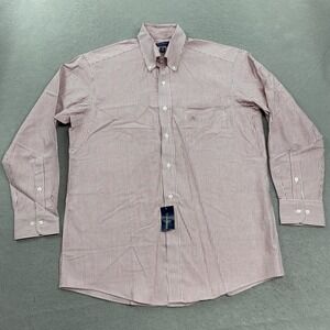 Club Room Shirt Mens 15.5 32/33 Red White Striped Oxford Regular Fit Performance